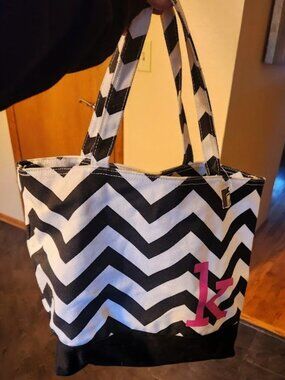NWT Kirklands Monogrammed " K " black /white tote / carry cloth bag